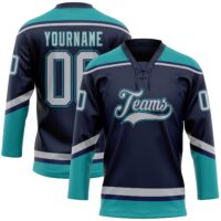 Custom Lace Collar Hockey Jersey – Navy Gray