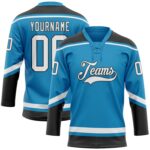 Custom Lace Collar Hockey Jersey – Panther Blue & White-Black