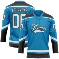 Custom Lace Collar Hockey Jersey – Panther Blue & White-Black